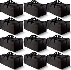 12 Pack Large Strong Moving Bags with Zippers & Carrying Handles - Water-Resistant - Heavy Duty Storage Tote for Space Saving Moving Storage, Fold Flat, Alternative to Moving Box (Black)