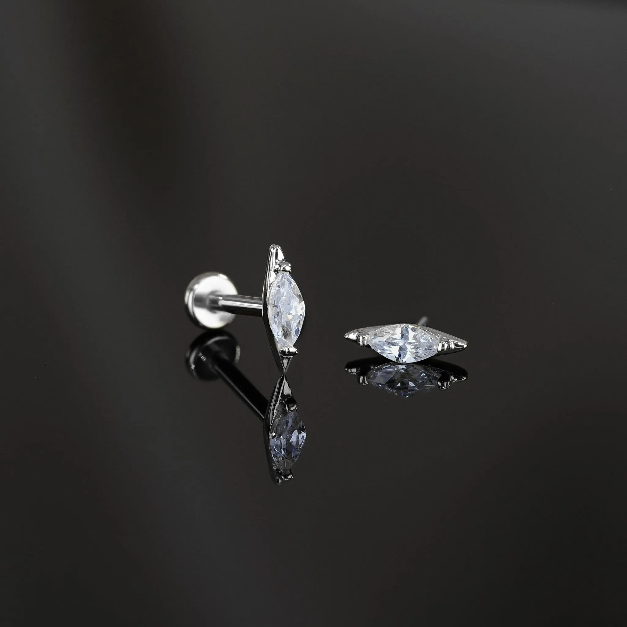 14K Marquise CZ Threadless Ends