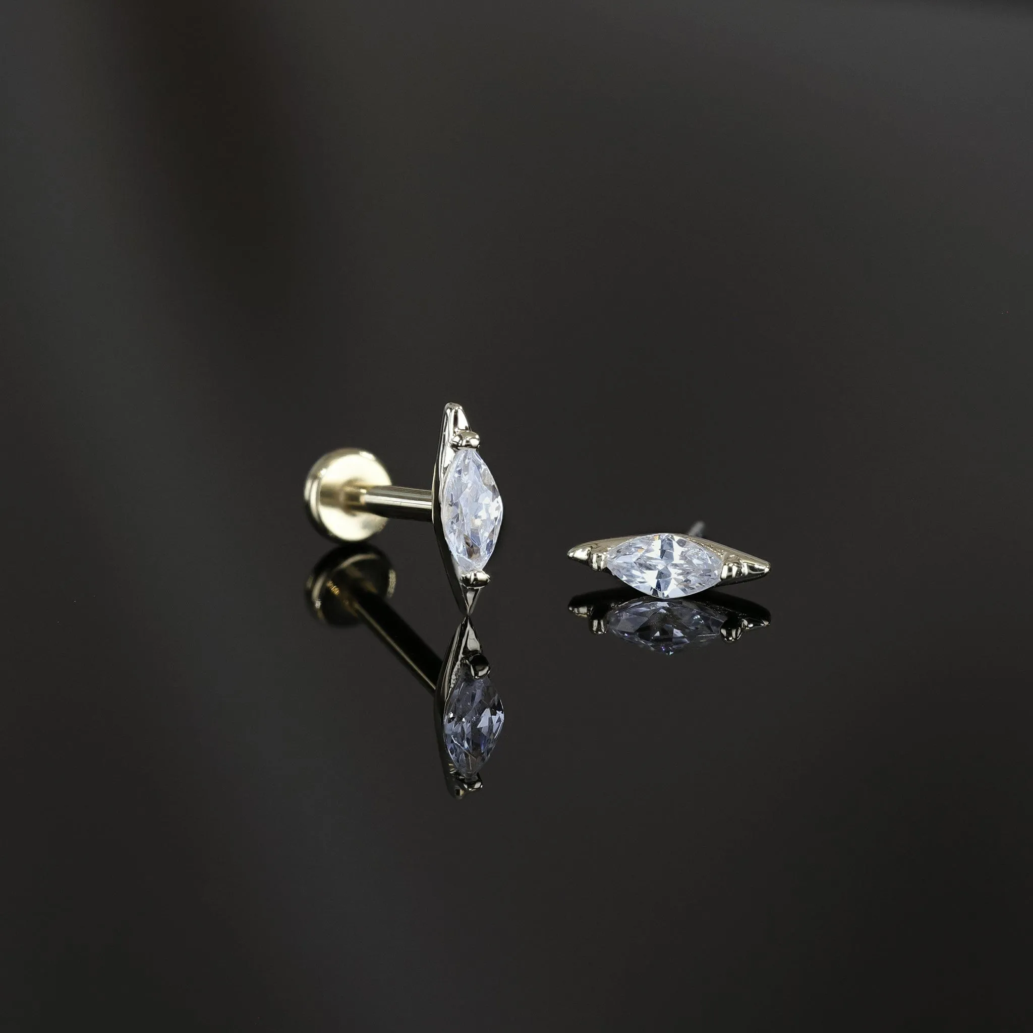 14K Marquise CZ Threadless Ends