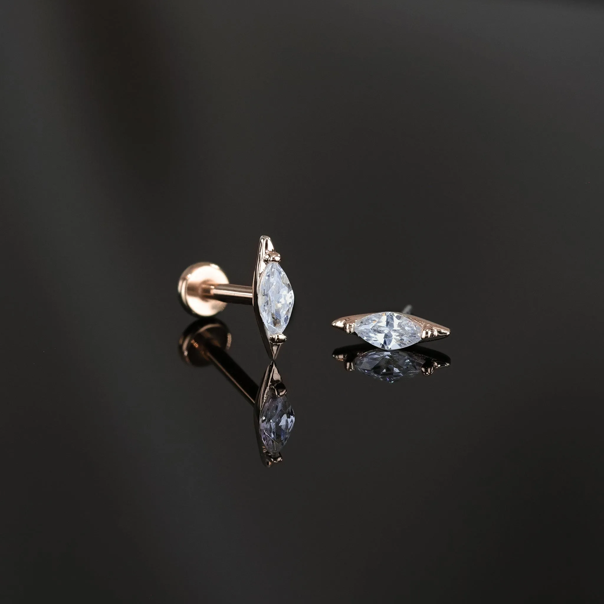 14K Marquise CZ Threadless Ends