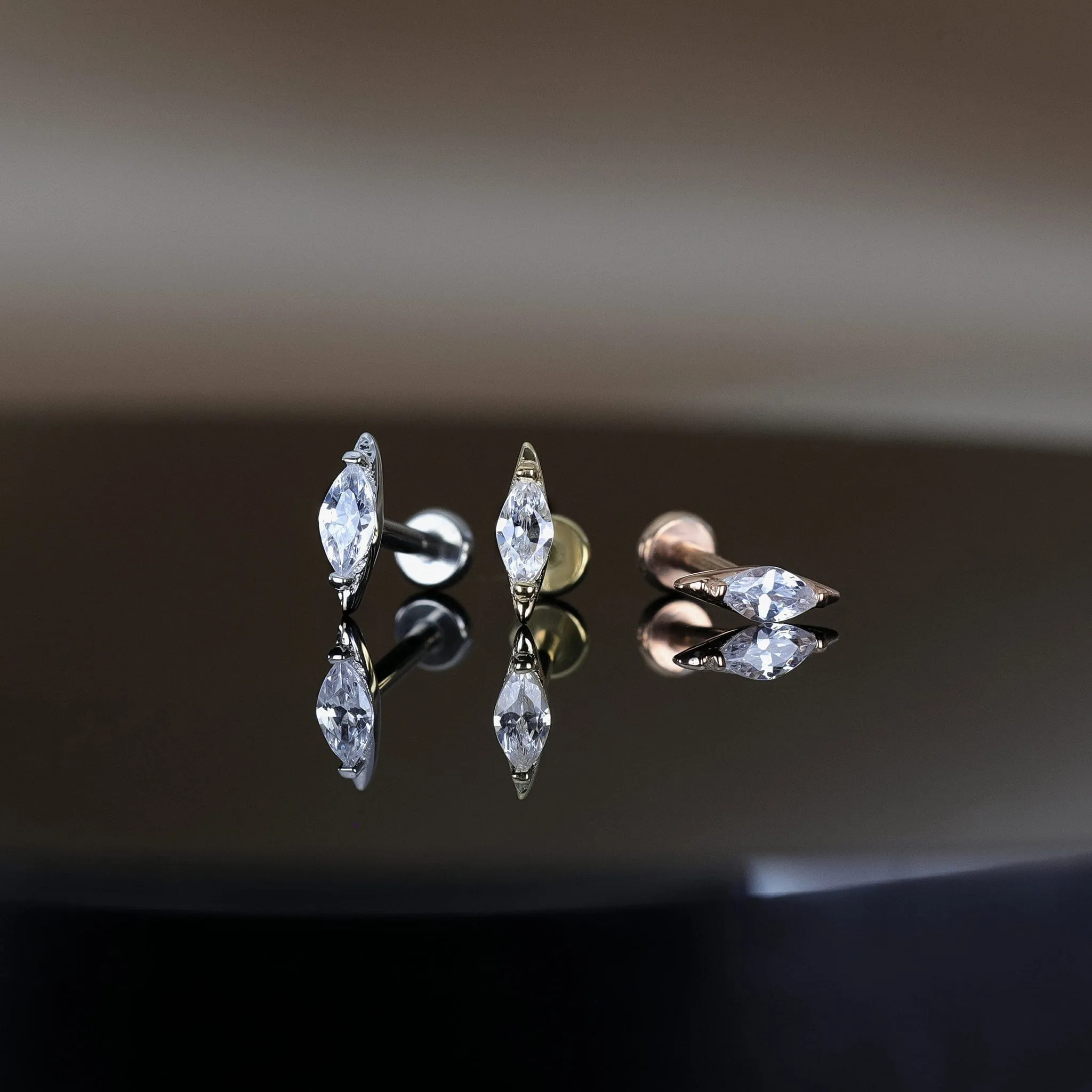 14K Marquise CZ Threadless Ends