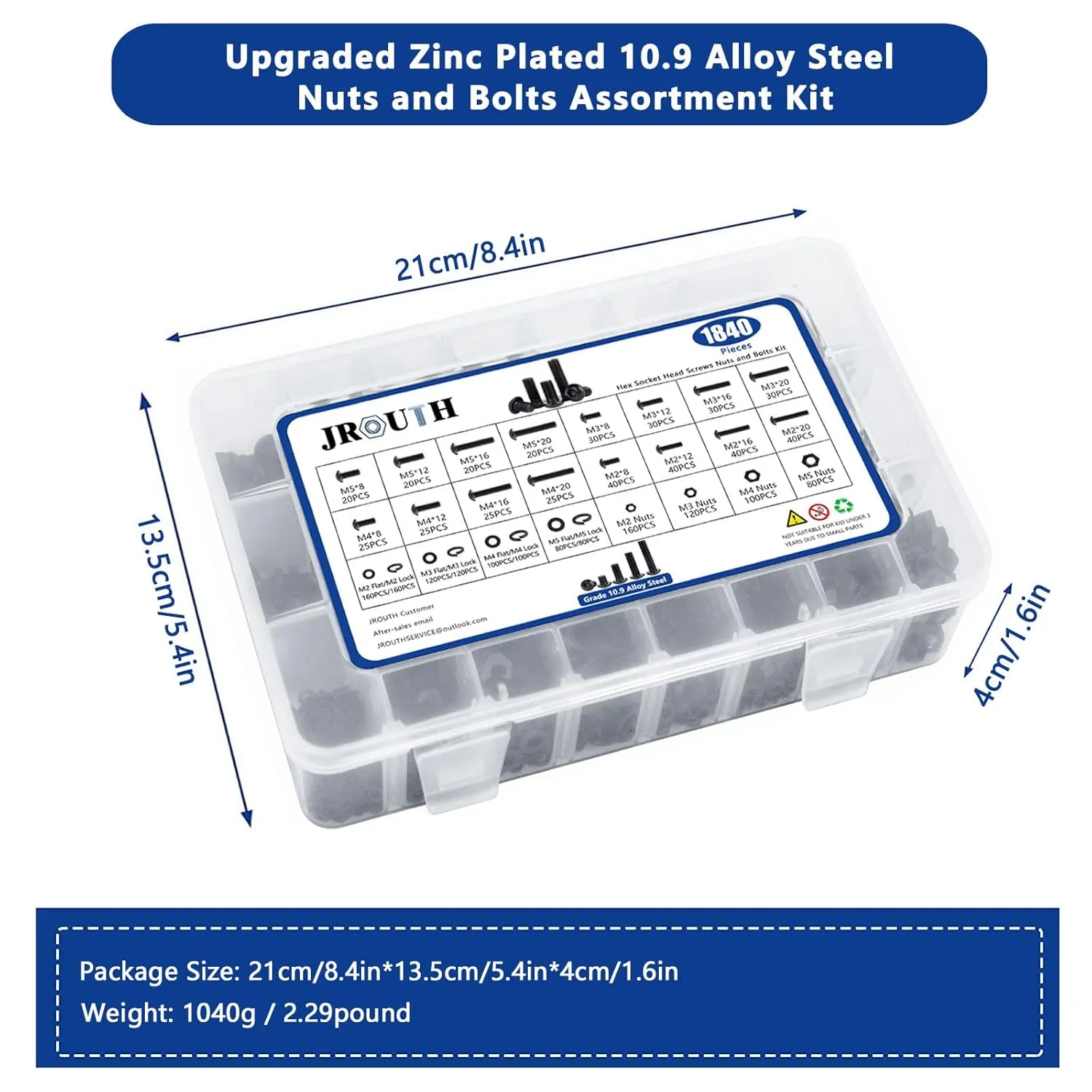 1840PCS Metric Screw Assortment Kit, M2 M3 M4 M5 Hex Button Head Cap Bolts and Nuts Kit, Grade 10.9 Alloy Steel Hex Socket Bolts Nuts Kit with Flat&Lock Washers&Hex Wrenches