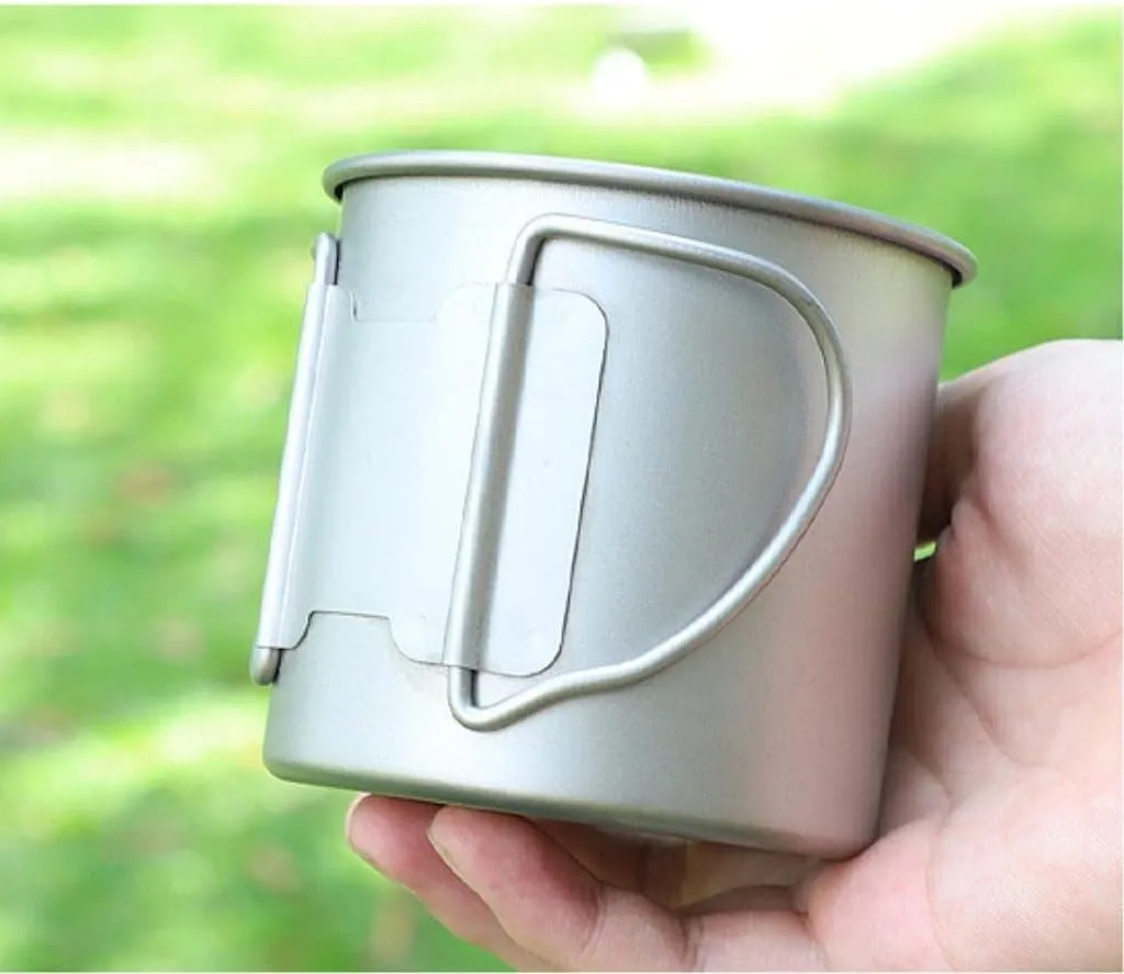 1PC outdoor pure titanium single-layer water cup camping portable folding cup with lid coffee cup
