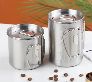 1PC Stainless Steel Mug 500ml, Foldable Portable Coffee Mug With Lid, Suitable For Outdoor Camping Or Home Use