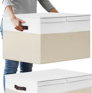2 Pack EXTRA LARGE Blanket Storage Baskets with Lids, 22”x16”x12” Closet Organizers Bins for Clothes Towel/Toy Storage Box with Lid Handles/Stackable Decorative Fabric Bins for Living Room, Nursery