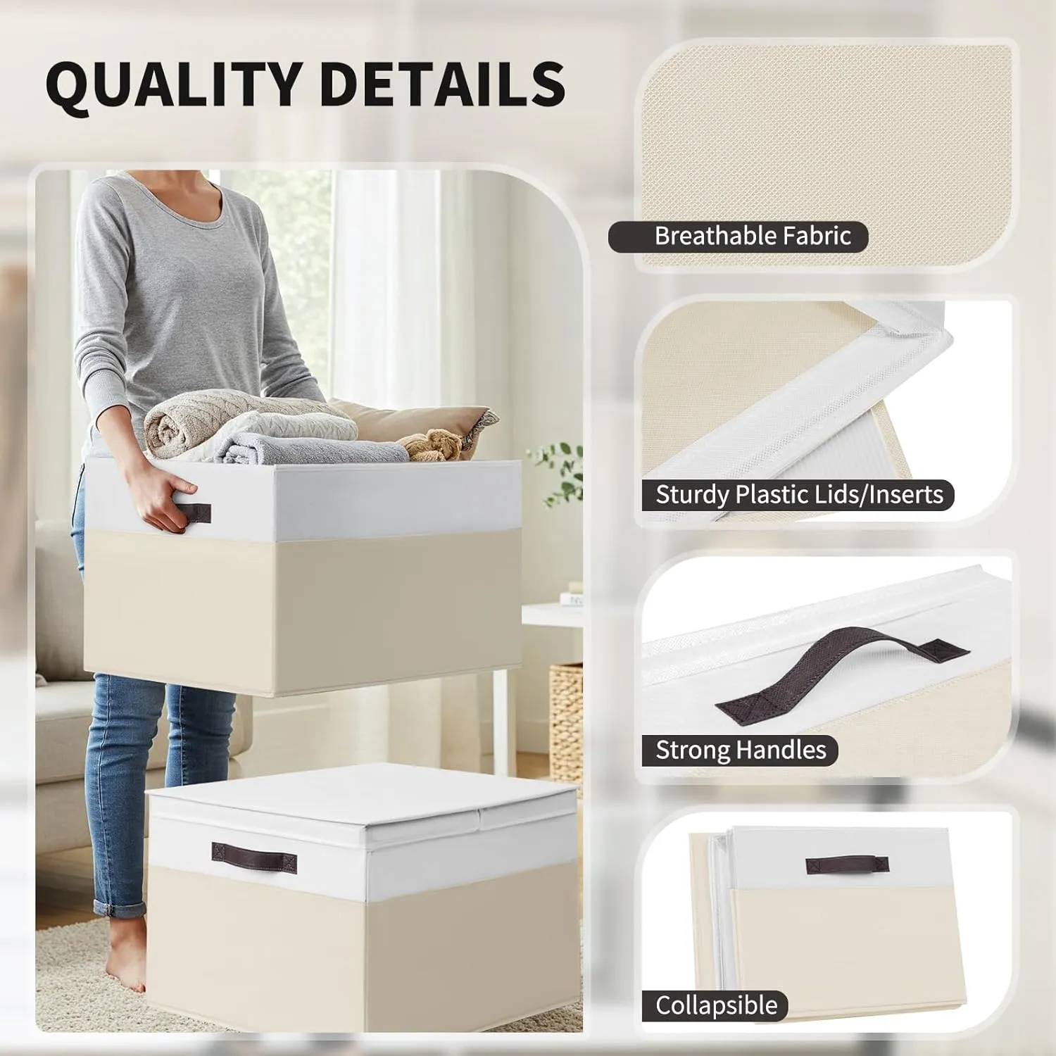 2 Pack EXTRA LARGE Blanket Storage Baskets with Lids, 22”x16”x12” Closet Organizers Bins for Clothes Towel/Toy Storage Box with Lid Handles/Stackable Decorative Fabric Bins for Living Room, Nursery