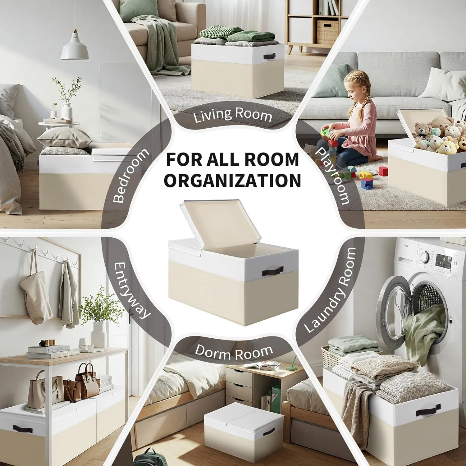 2 Pack EXTRA LARGE Blanket Storage Baskets with Lids, 22”x16”x12” Closet Organizers Bins for Clothes Towel/Toy Storage Box with Lid Handles/Stackable Decorative Fabric Bins for Living Room, Nursery