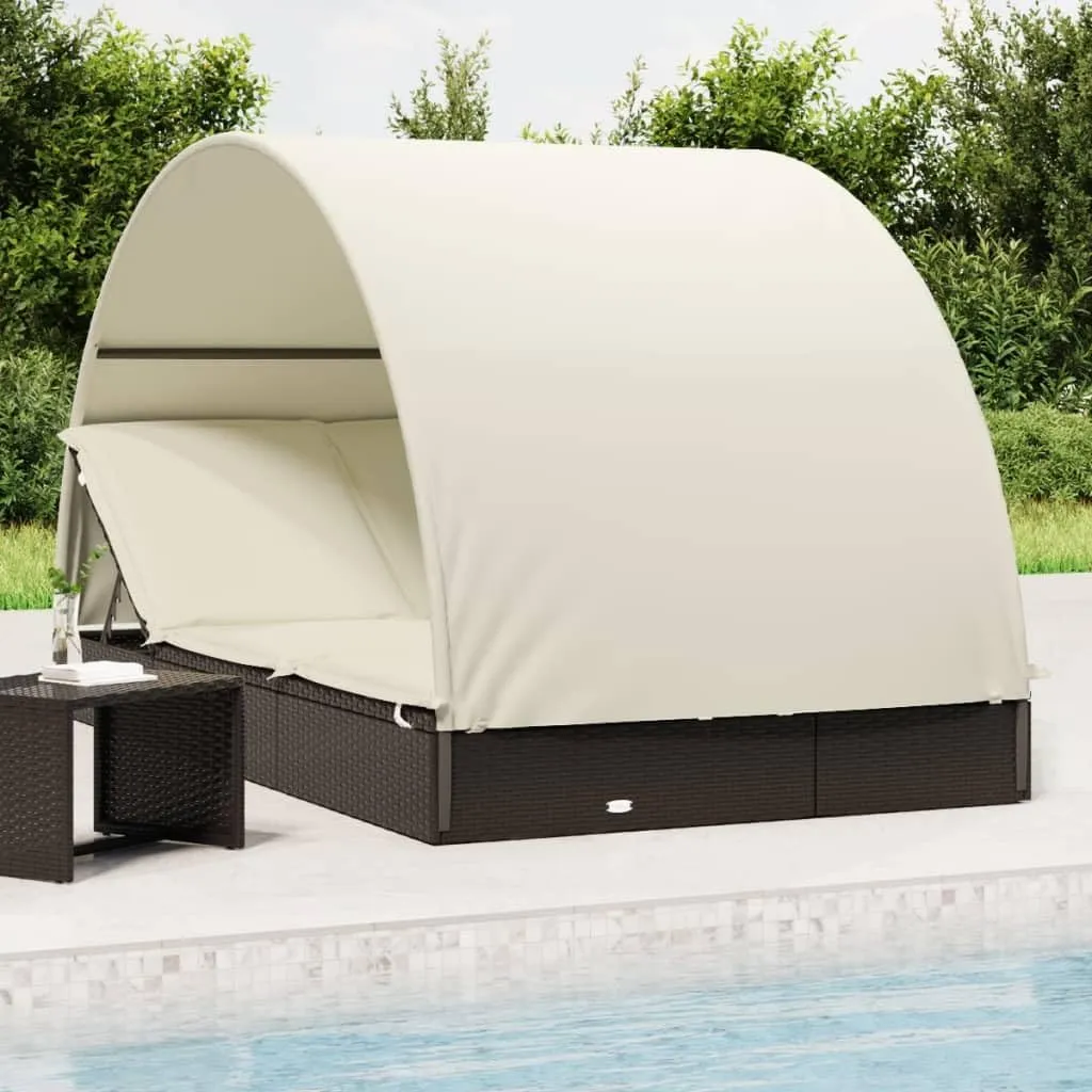 2-Person Patio Sunbed with Round Roof, Adjustable for Comfort, PE Rattan and Steel, Black