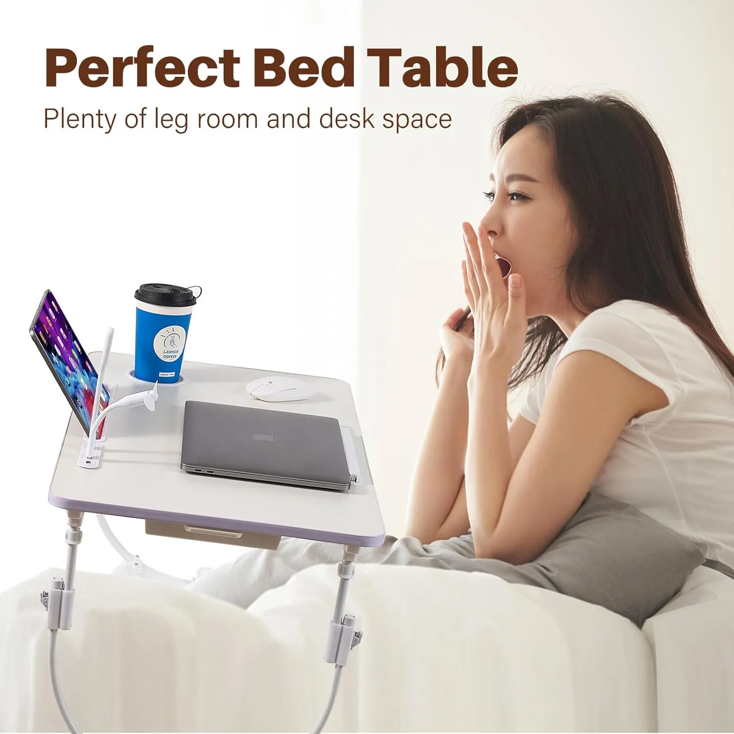 28.35"x15.7"Adjustable Laptop Bed Desk with USB Ports, Storage Drawer, Cup Holder, XXX-Large Foldable Bed Laptop Table Stand for Couch, Portable Lap Desk Tray for Eating Reading Working Drawing Gaming