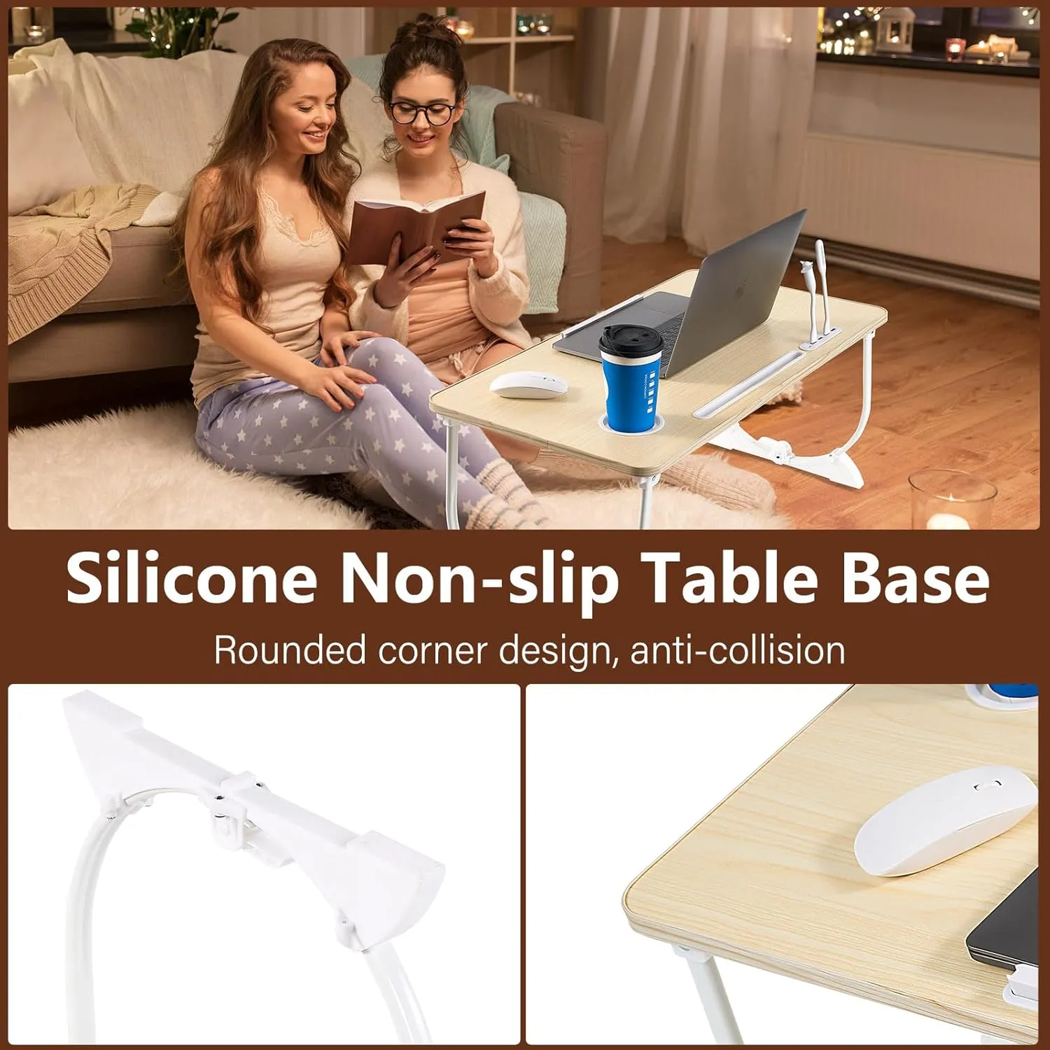28.35"x15.7"Adjustable Laptop Bed Desk with USB Ports, Storage Drawer, Cup Holder, XXX-Large Foldable Bed Laptop Table Stand for Couch, Portable Lap Desk Tray for Eating Reading Working Drawing Gaming
