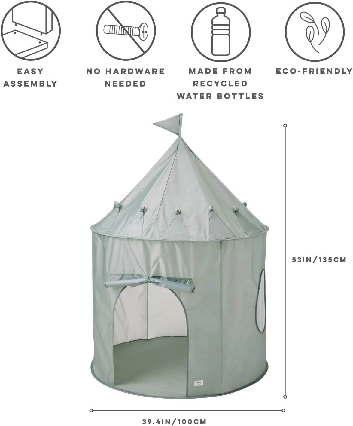 3 Sprouts Kids Play Tent - Sustainable Recycled Fabric – Fun Spacious Childs Playhouse for Indoor Games for Boys & Girls - Durable Fort Pop Up House for Toddlers & Children Age 3-10 - Green