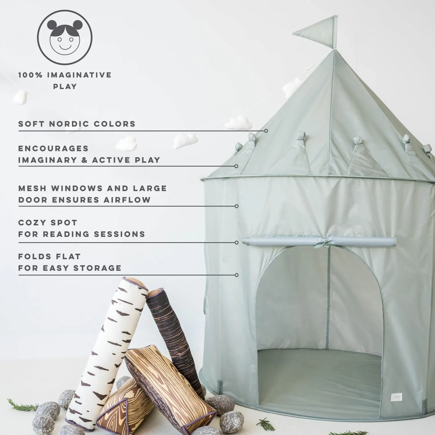 3 Sprouts Kids Play Tent - Sustainable Recycled Fabric – Fun Spacious Childs Playhouse for Indoor Games for Boys & Girls - Durable Fort Pop Up House for Toddlers & Children Age 3-10 - Green