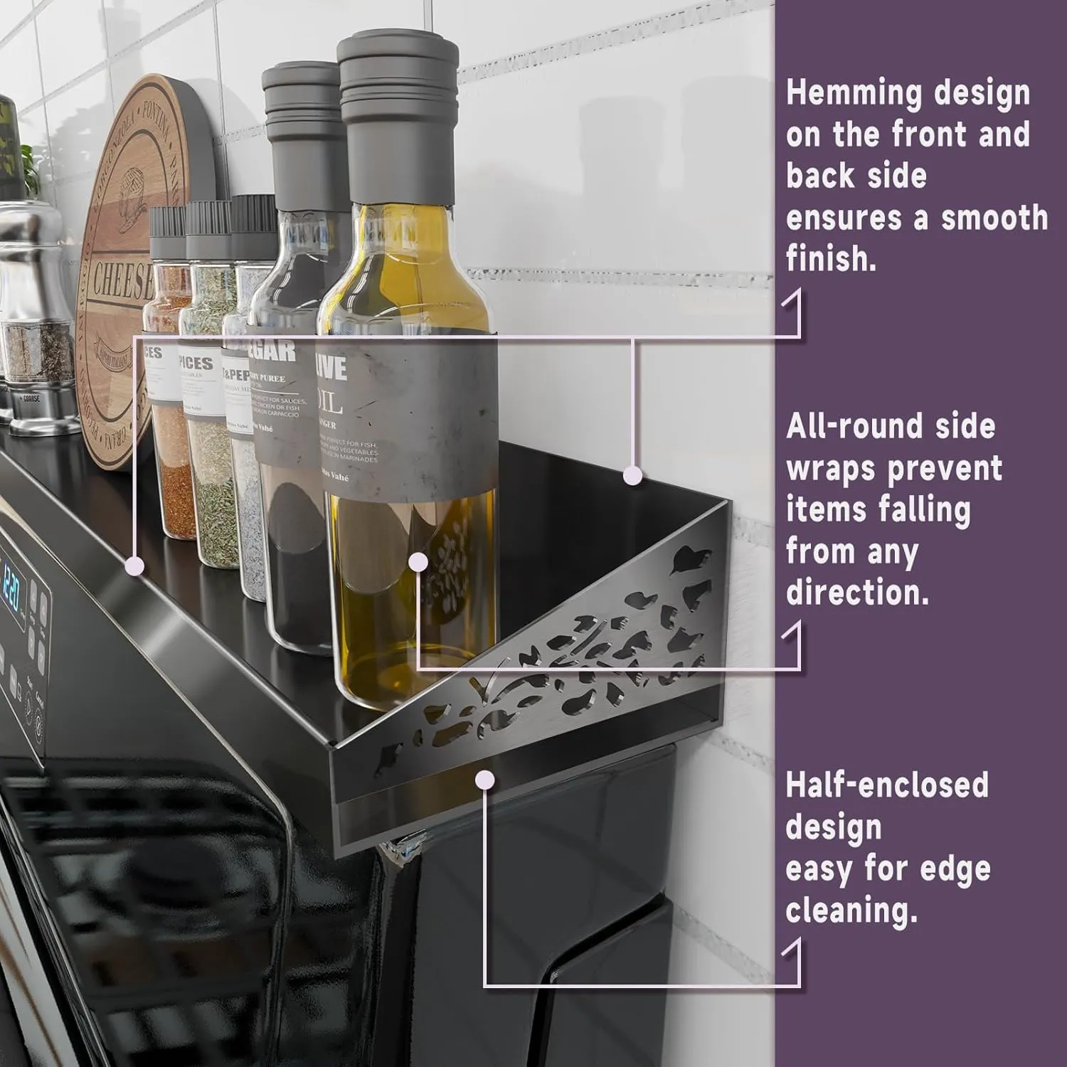 30" Magnetic Stove Top Shelf – Stainless Steel Spice Rack for Over-the-Stove Storage and Kitchen Organization (Black Stainless Steel)