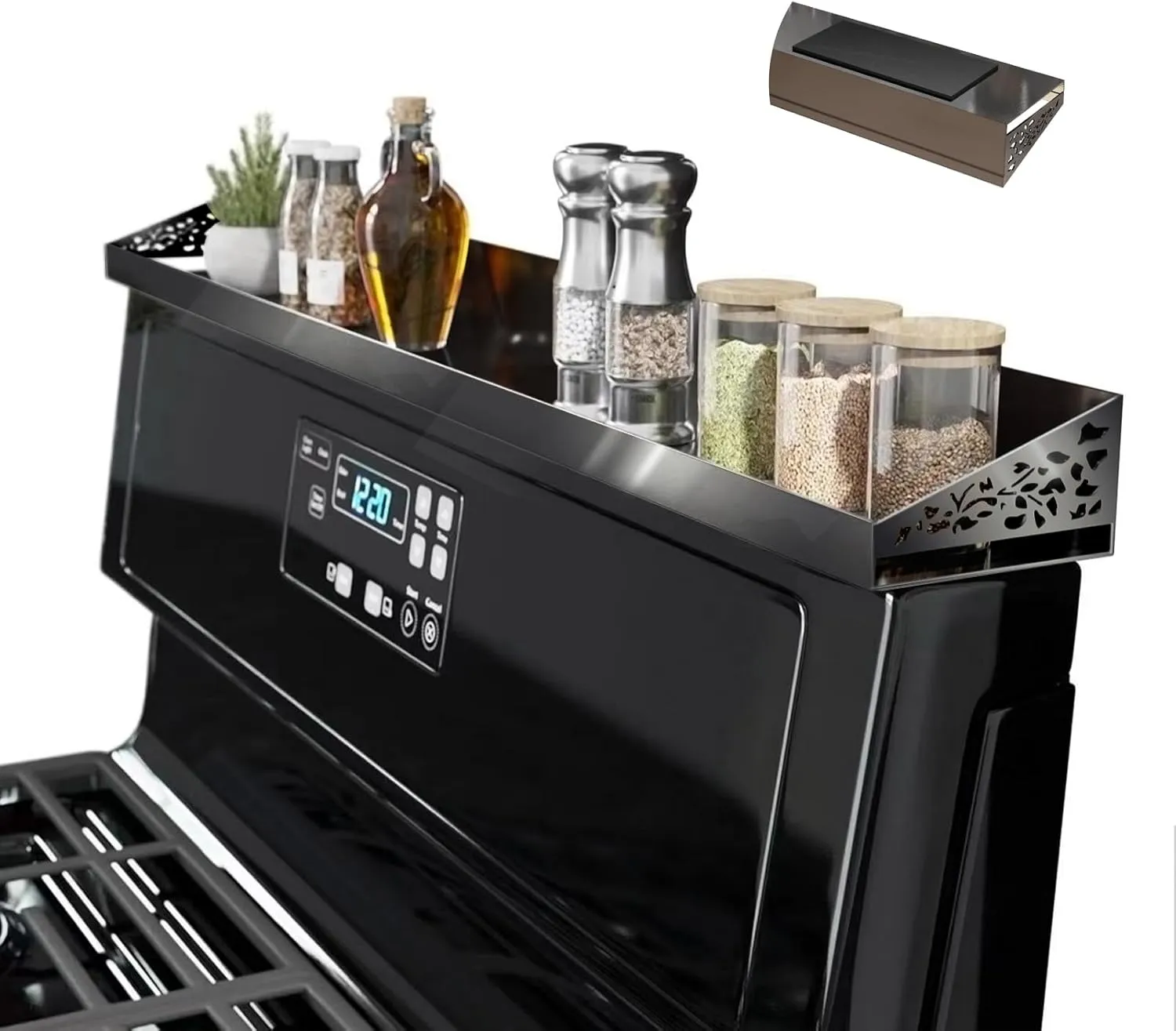 30" Magnetic Stove Top Shelf – Stainless Steel Spice Rack for Over-the-Stove Storage and Kitchen Organization (Black Stainless Steel)