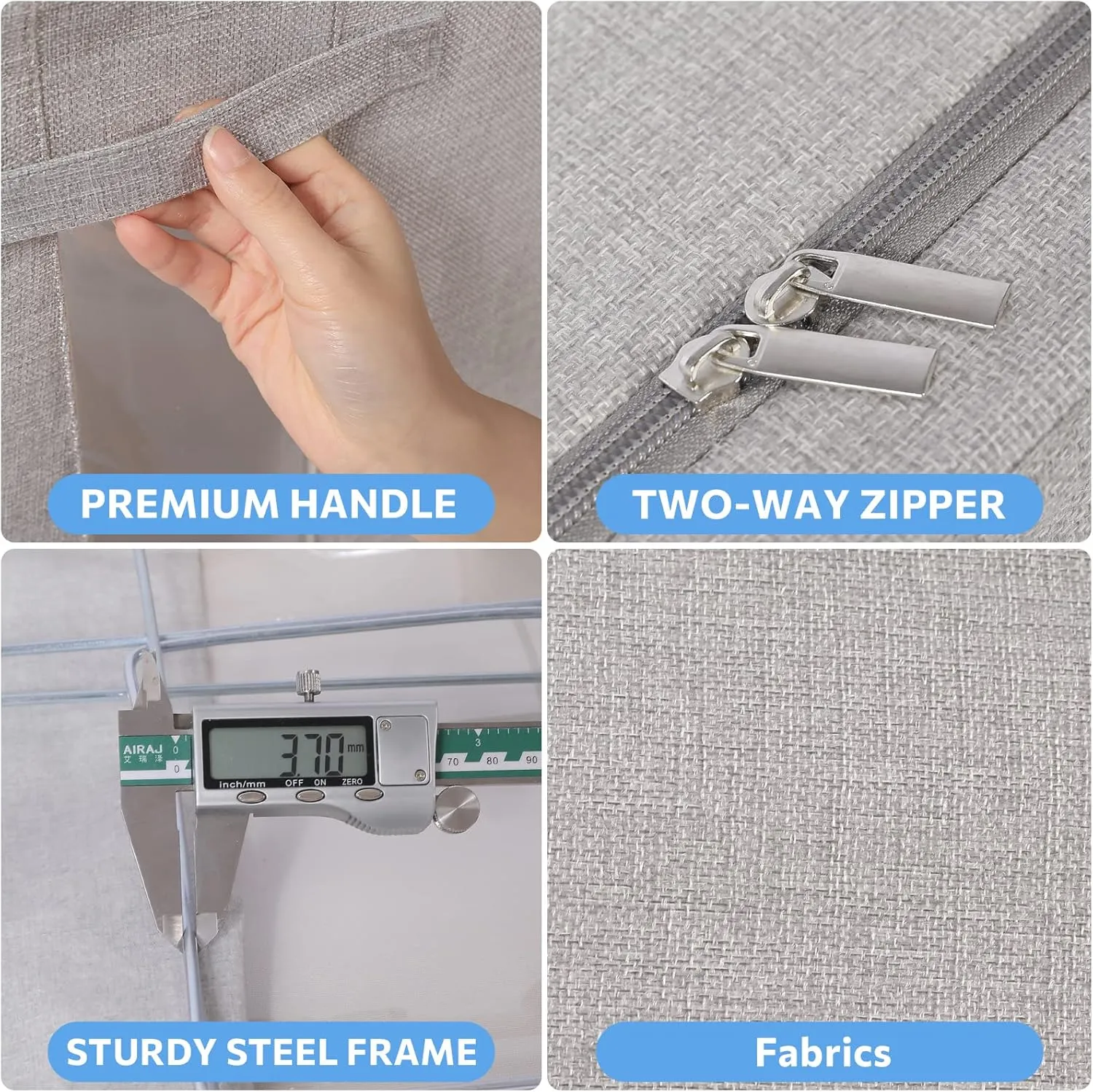 3Pack Foldable Storage Bins - Frame Storage Box Linen Fabric Stackable Clothes Container Organizer with Clear Window & Carry Handles Large Capacity (Medium-36L, Light Grey)