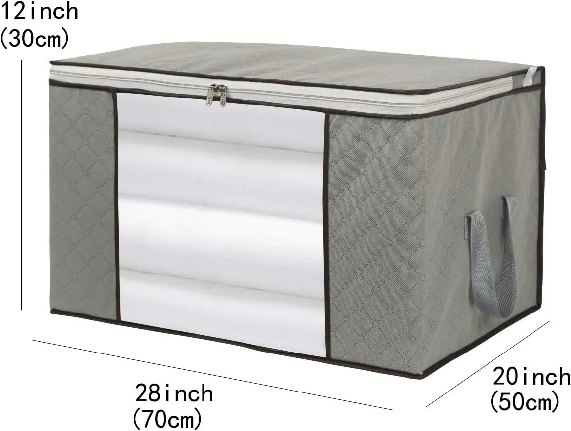 4 Pack Foldable Large Storage Bags 28 x 20 x 12 (L x W x H) inch for Comforter Quilt Blanket Clothes with Clear Window & Handles - Easy to Fit King Size Comforter Set - Closet Under Bed Organizer