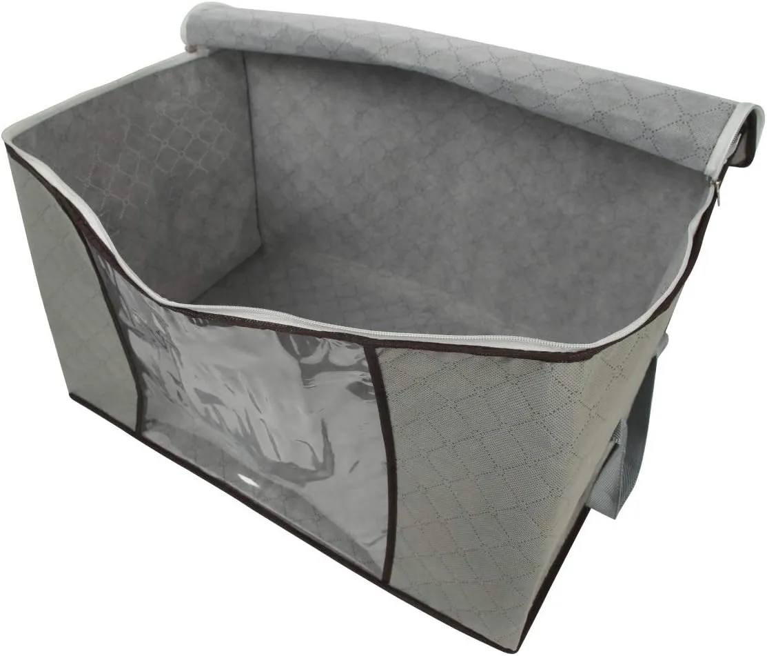 4 Pack Foldable Large Storage Bags 28 x 20 x 12 (L x W x H) inch for Comforter Quilt Blanket Clothes with Clear Window & Handles - Easy to Fit King Size Comforter Set - Closet Under Bed Organizer