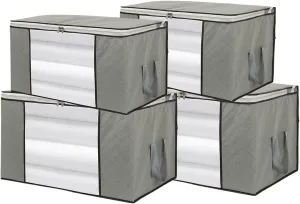 4 Pack Foldable Large Storage Bags 28 x 20 x 12 (L x W x H) inch for Comforter Quilt Blanket Clothes with Clear Window & Handles - Easy to Fit King Size Comforter Set - Closet Under Bed Organizer