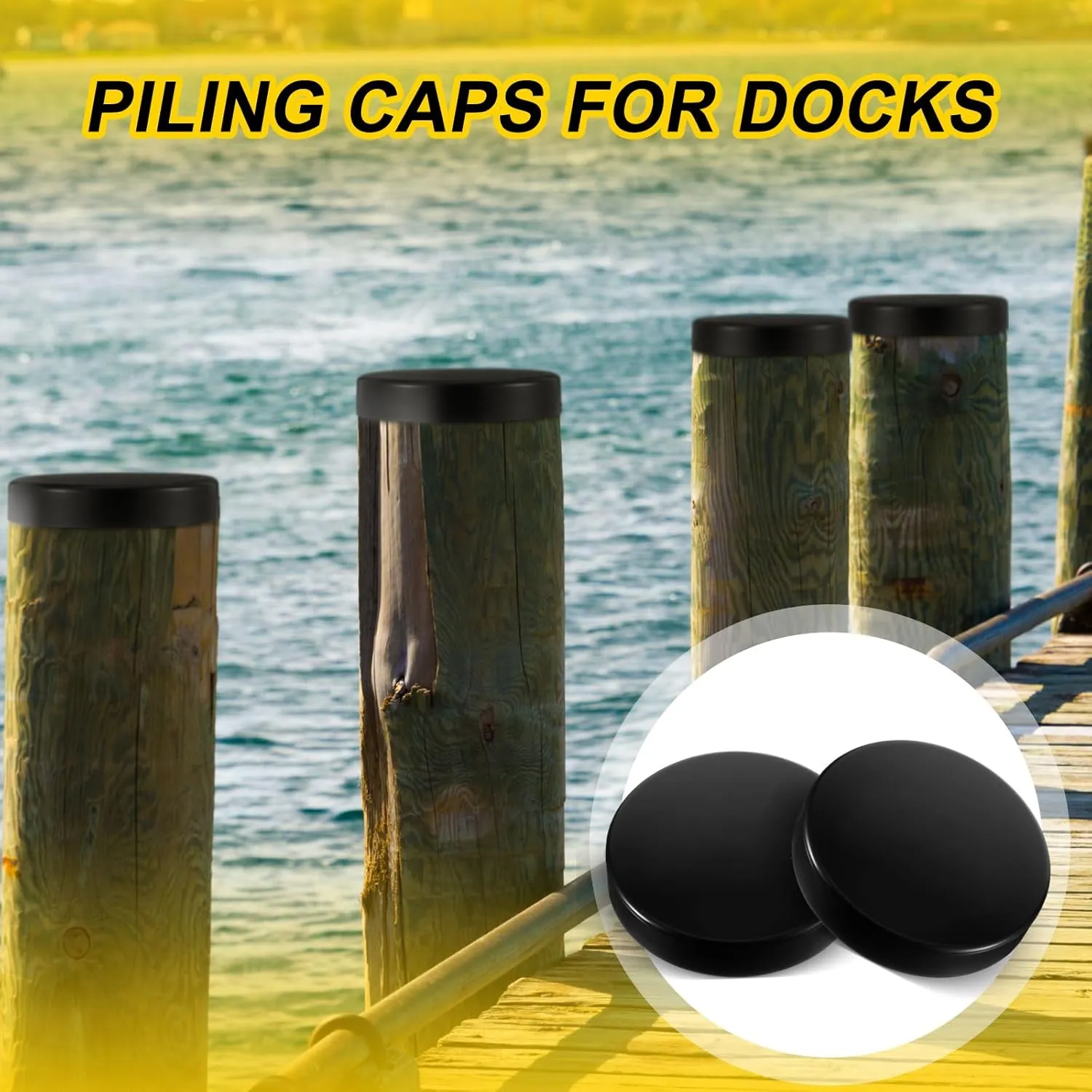 4 Pcs Marine Dock Piling Cap Protective Dock Post Caps Boat Pylon Edge Dock Pole Caps, Flat Top Design