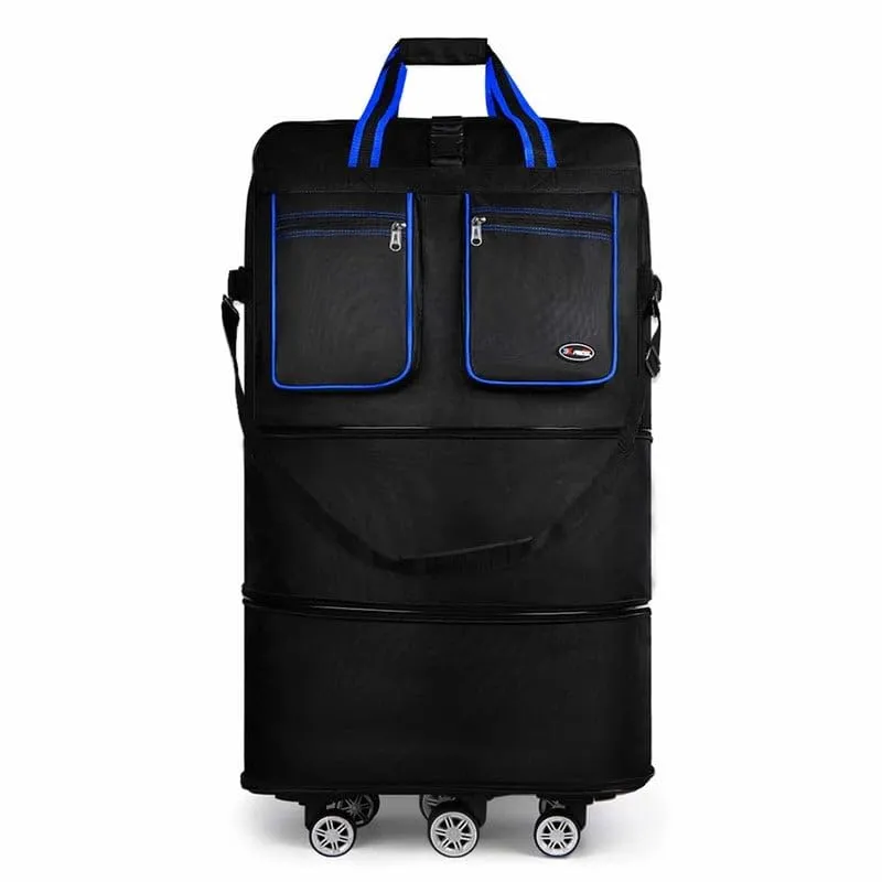 40-inch Expandable Folding Roller Luggage Bag: Waterproof, Wheeled & Detachable, Ideal for Travel, Moving, Storage & Camping - Solve All Your Spacious Storage Woes(40in-black/blue)