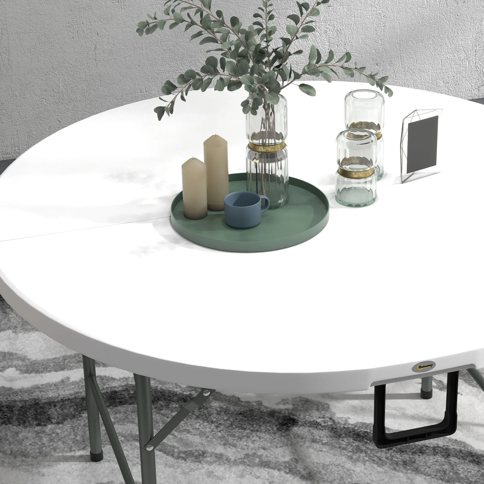 Φ48" Folding Patio Table, Outdoor HDPE Picnic Table, Card Table for 6, Round Folding Banquet with Metal Frame, White