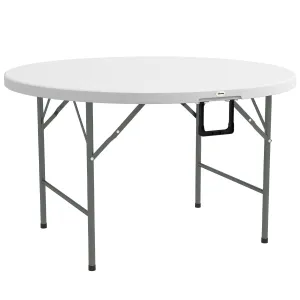 Φ48" Folding Patio Table, Outdoor HDPE Picnic Table, Card Table for 6, Round Folding Banquet with Metal Frame, White
