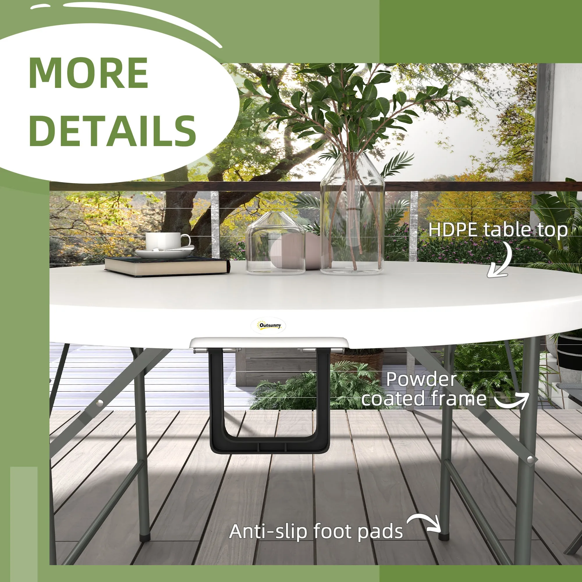 Φ48" Folding Patio Table, Outdoor HDPE Picnic Table, Card Table for 6, Round Folding Banquet with Metal Frame, White
