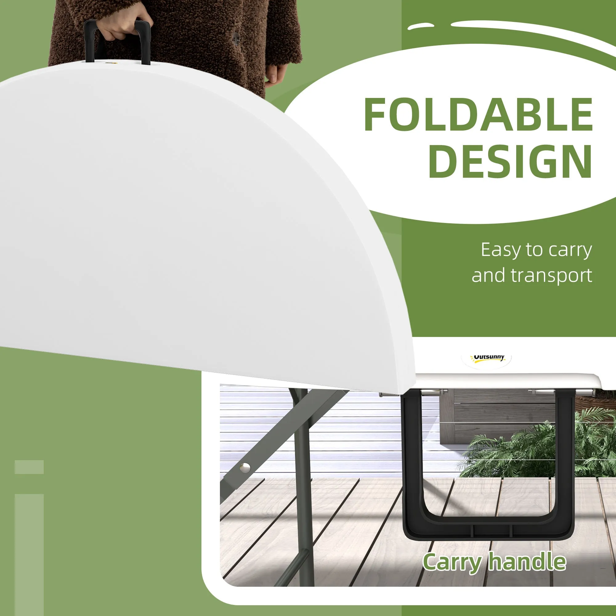 Φ48" Folding Patio Table, Outdoor HDPE Picnic Table, Card Table for 6, Round Folding Banquet with Metal Frame, White