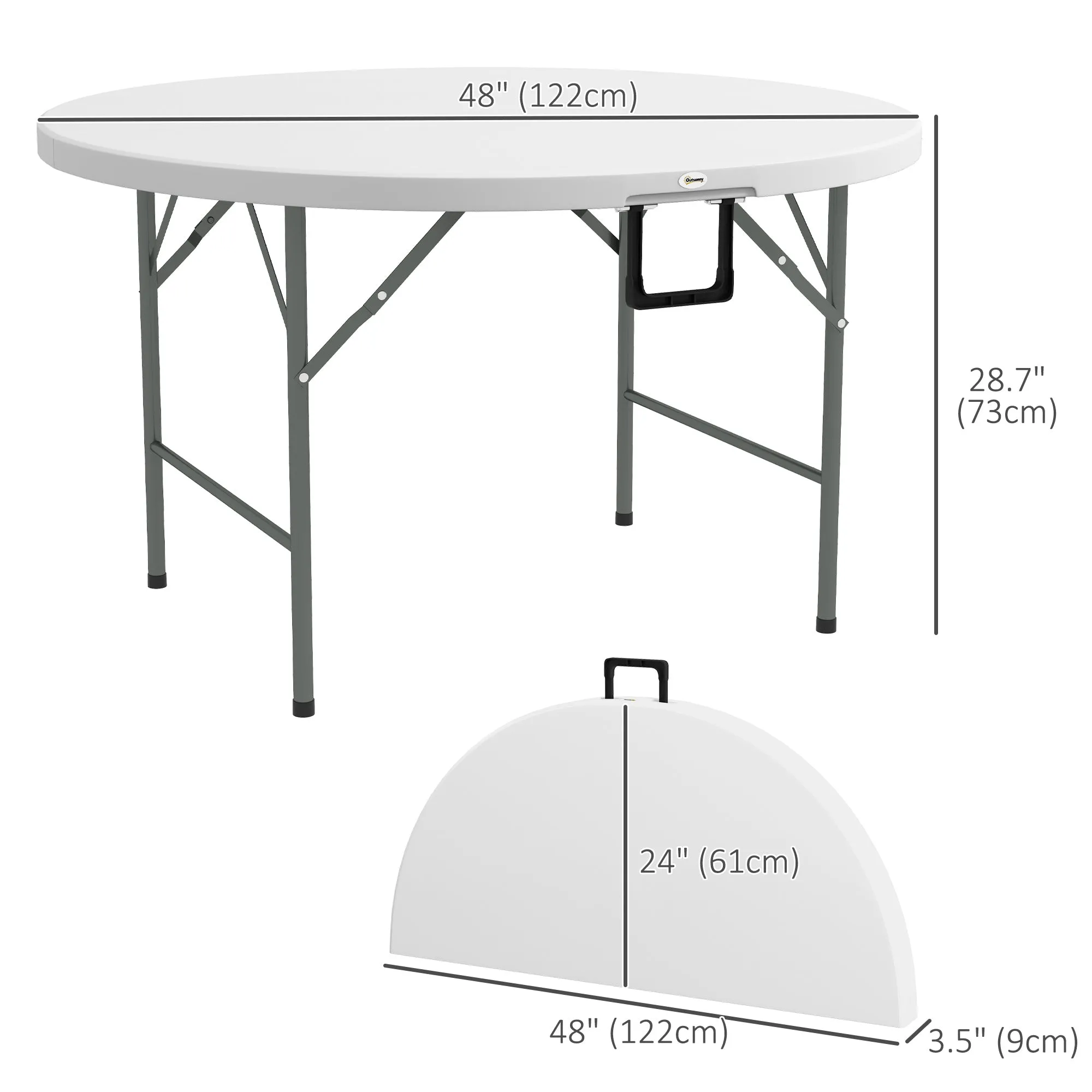 Φ48" Folding Patio Table, Outdoor HDPE Picnic Table, Card Table for 6, Round Folding Banquet with Metal Frame, White