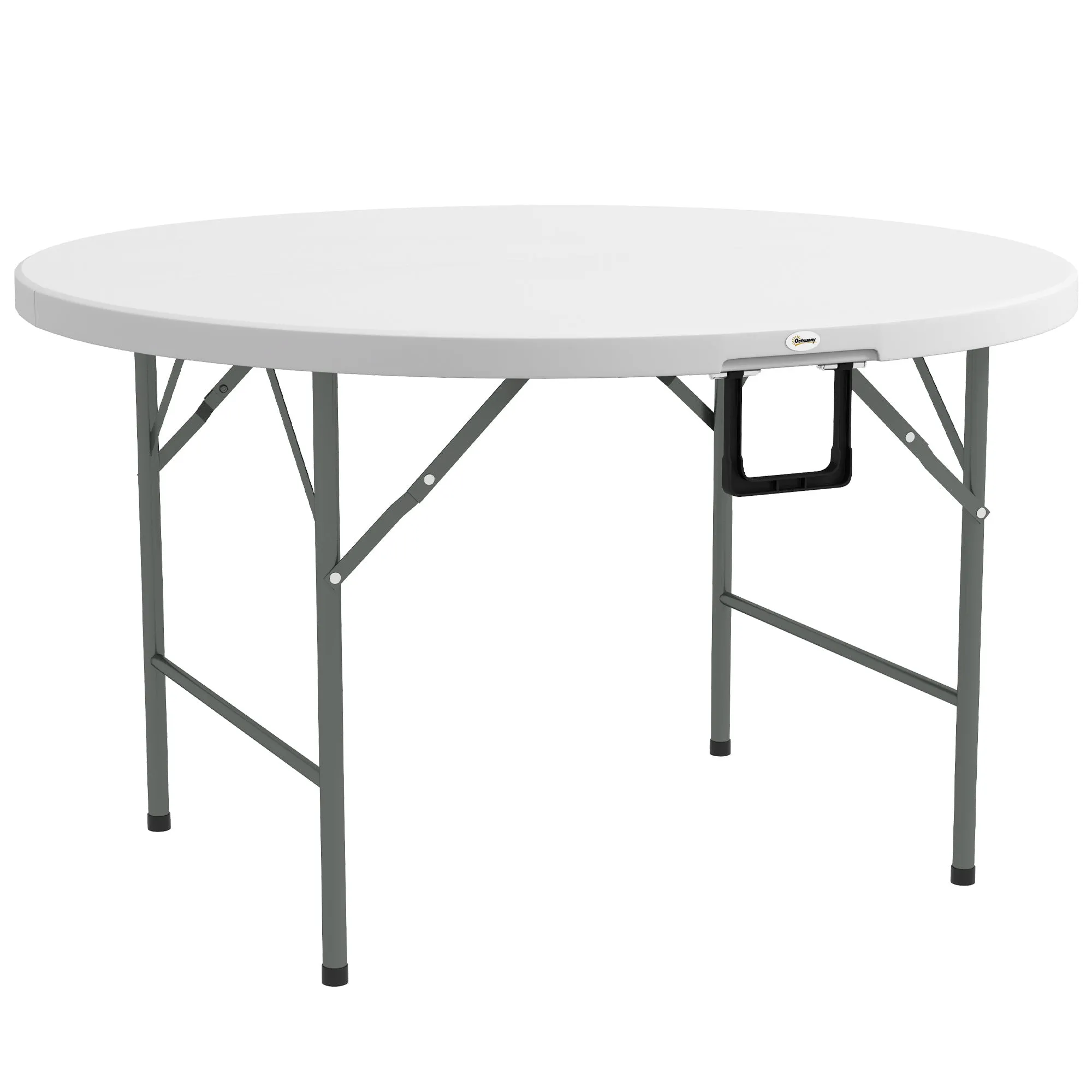 Φ48" Folding Patio Table, Outdoor HDPE Picnic Table, Card Table for 6, Round Folding Banquet with Metal Frame, White