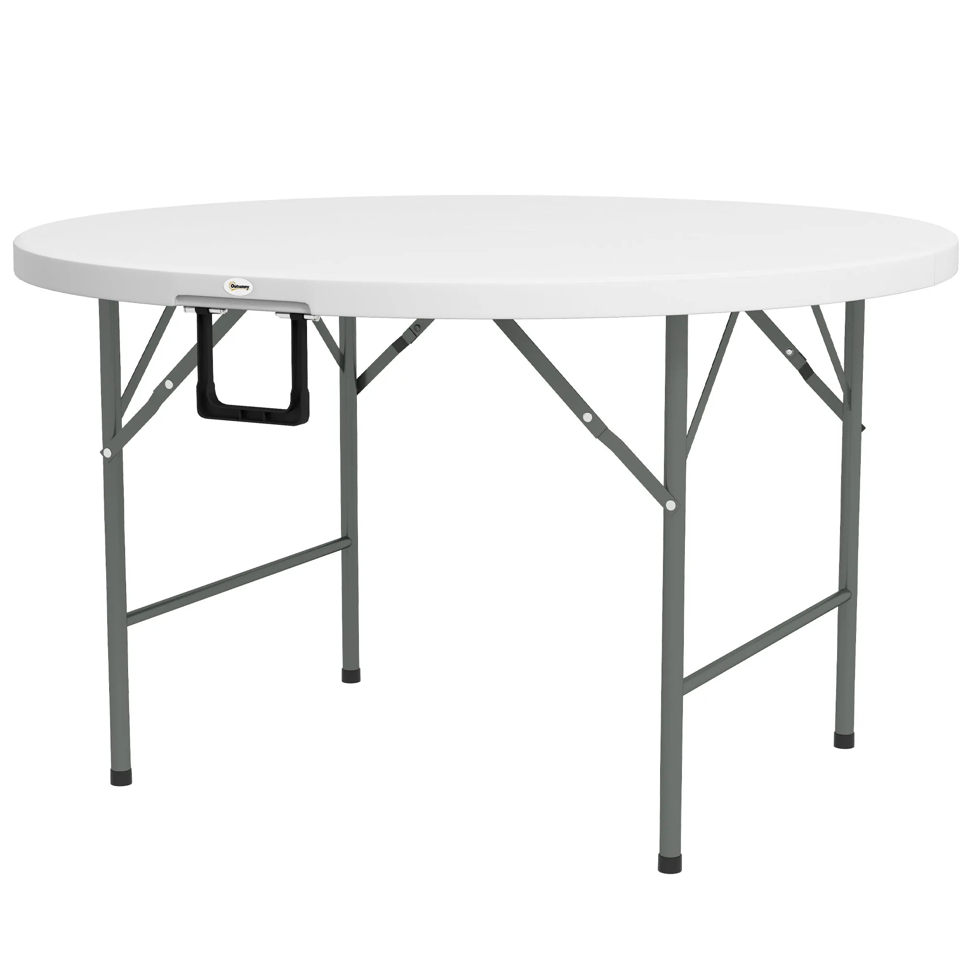 Φ48" Folding Patio Table, Outdoor HDPE Picnic Table, Card Table for 6, Round Folding Banquet with Metal Frame, White