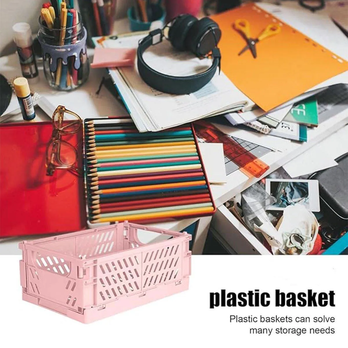 4PCS Desktop Foldable Storage Stackable Shelf Organiser Basket for Stationery