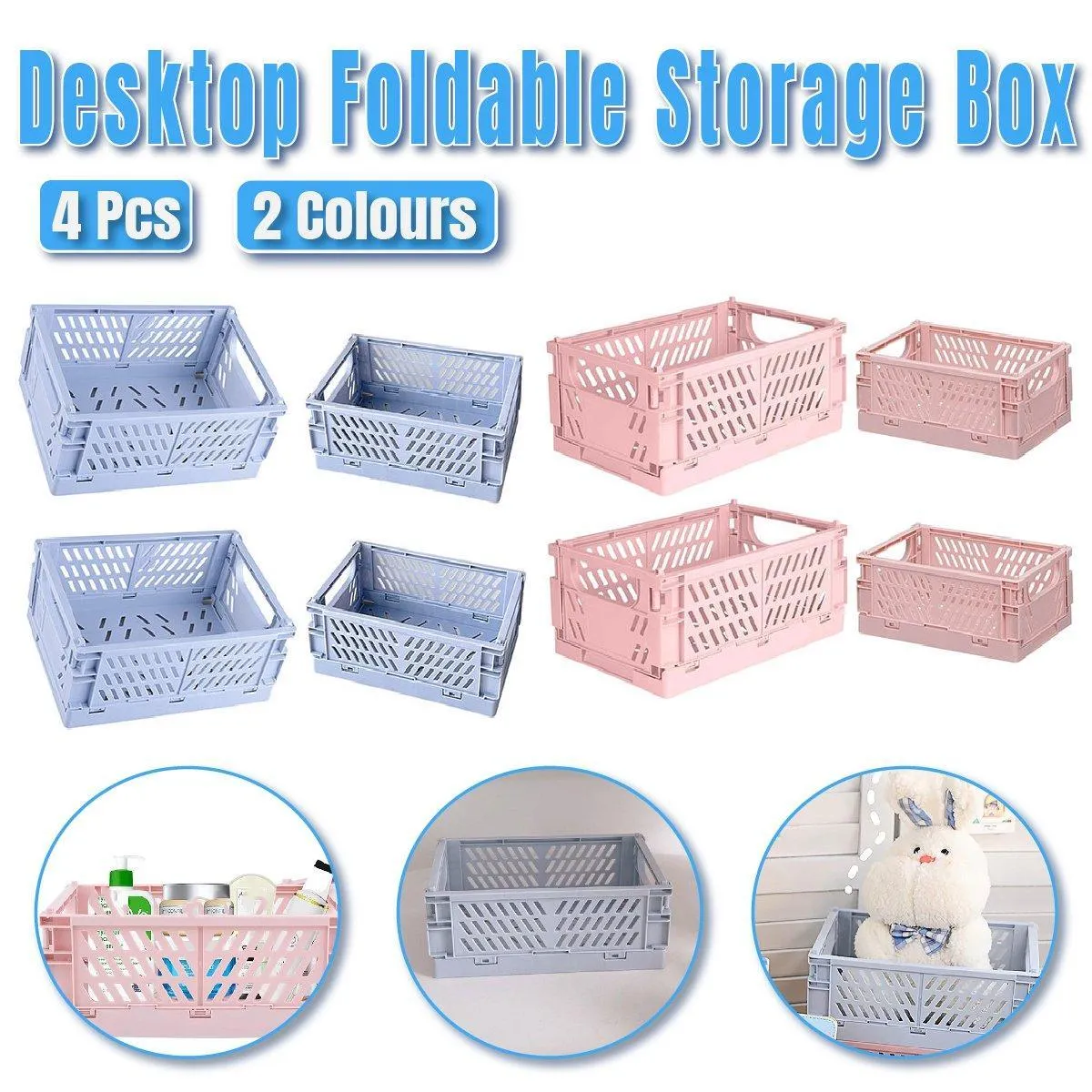 4PCS Desktop Foldable Storage Stackable Shelf Organiser Basket for Stationery