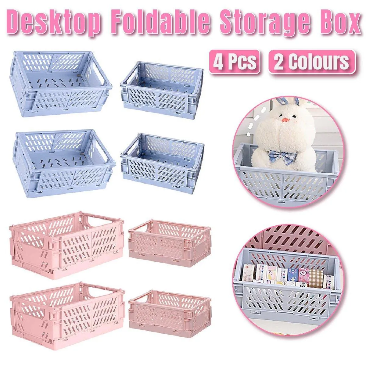 4PCS Desktop Foldable Storage Stackable Shelf Organiser Basket for Stationery