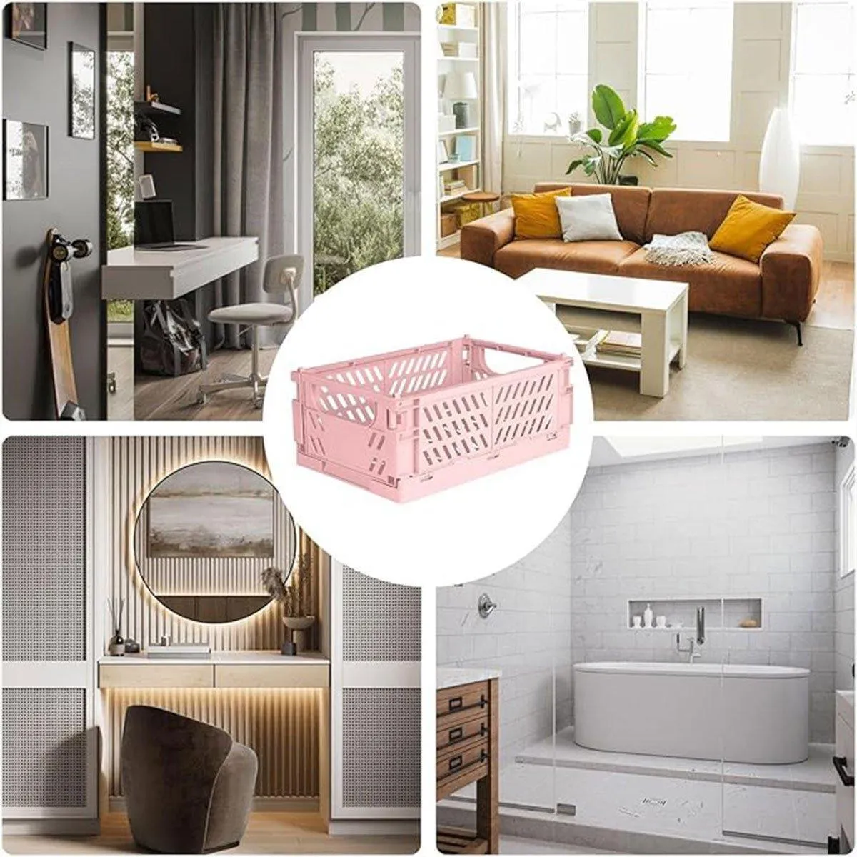 4PCS Desktop Foldable Storage Stackable Shelf Organiser Basket for Stationery