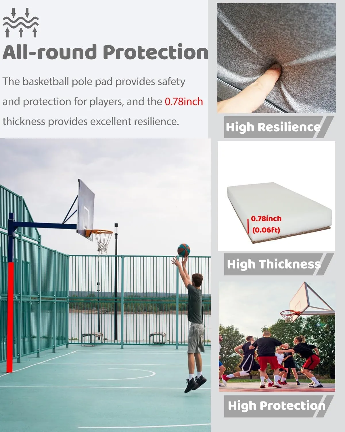 6 Ft Basketball Hoop Pad for Basement Playground Post, Outside Poles Cover Goalrilla Pole Padding Custom, Carport Collision Pole Accessories(Red,Dia 4.5inch(0.37ft))