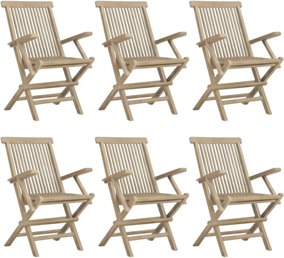 6-Piece Folding Patio Chairs Solid Teak Wood Outdoor Furniture Gray 22"x24"x35" Weather-Resistant Foldable Garden Chairs for Poolside Backyard Beach Camping