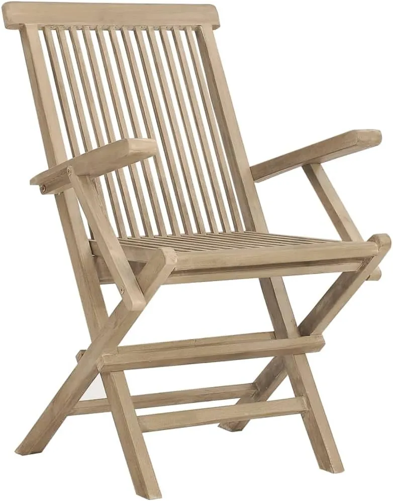 6-Piece Folding Patio Chairs Solid Teak Wood Outdoor Furniture Gray 22"x24"x35" Weather-Resistant Foldable Garden Chairs for Poolside Backyard Beach Camping