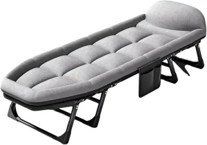 8-Foot Support Camping Cot with Mattress for Adults, 6-Position Folding Chaise Lounge Chair, Portable Folding Bed Built-in Headrest