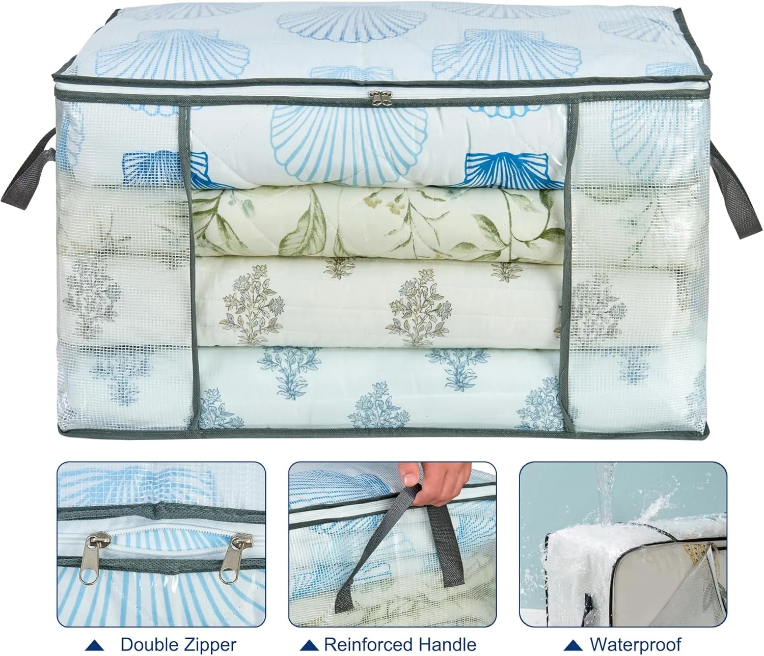80L Clear Large Storage Bag, Clothes Storage Containers for Organizing Closet, Bedroom, Underbed, Comforters, Clothing, Blankets, Pillow, Foldable Organizer with Sturdy Handle and Zippers (3)