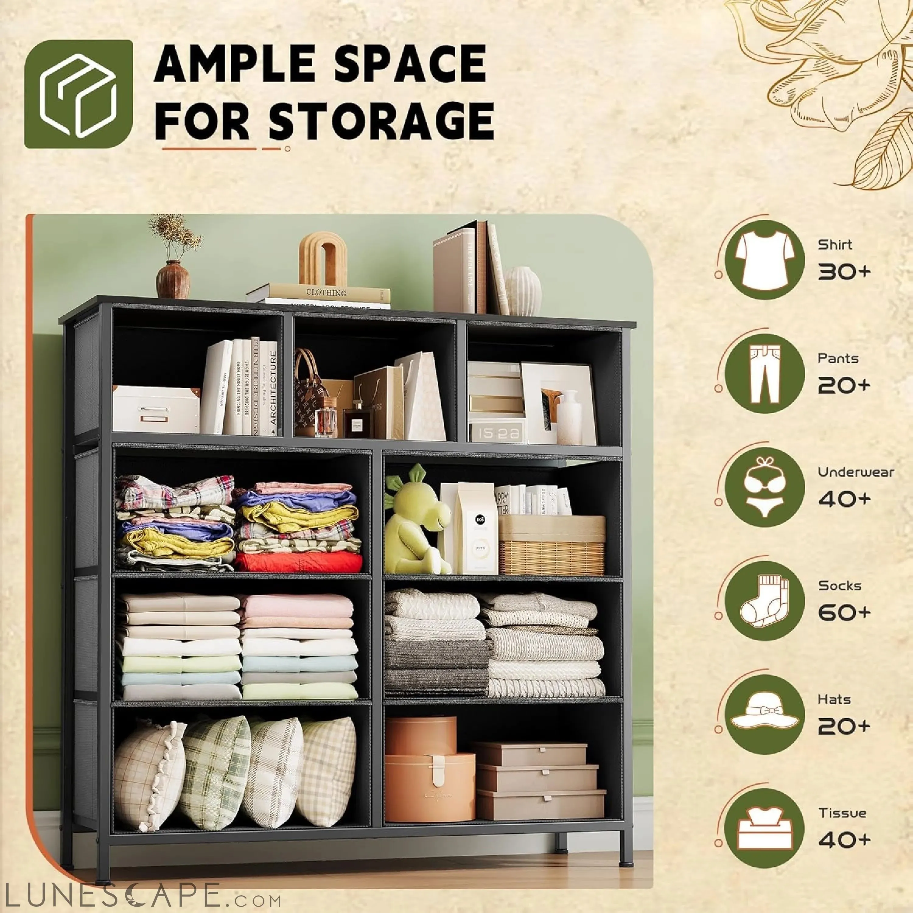 9 Drawers Dresser for Bedroom, Fabric Storage Tower for Living Room,