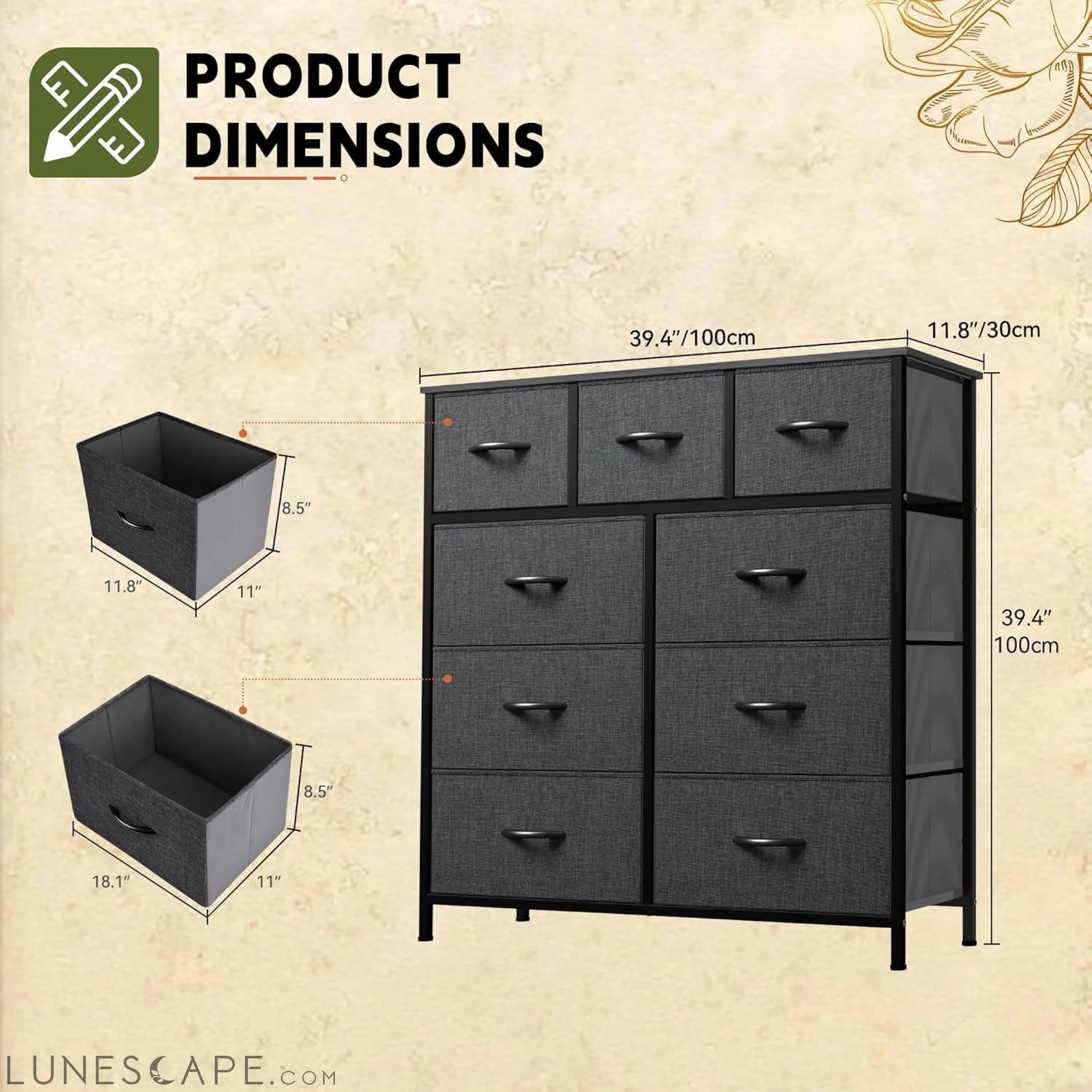 9 Drawers Dresser for Bedroom, Fabric Storage Tower for Living Room,