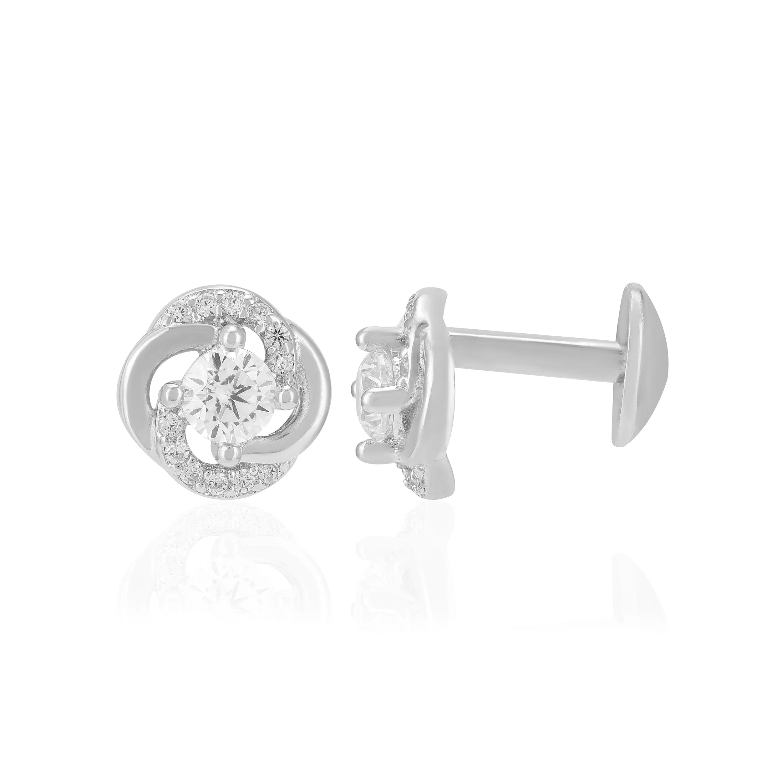 925 Rhodium Sterling Silver Swirl Wrapped Sleek Stone Earrings For Women