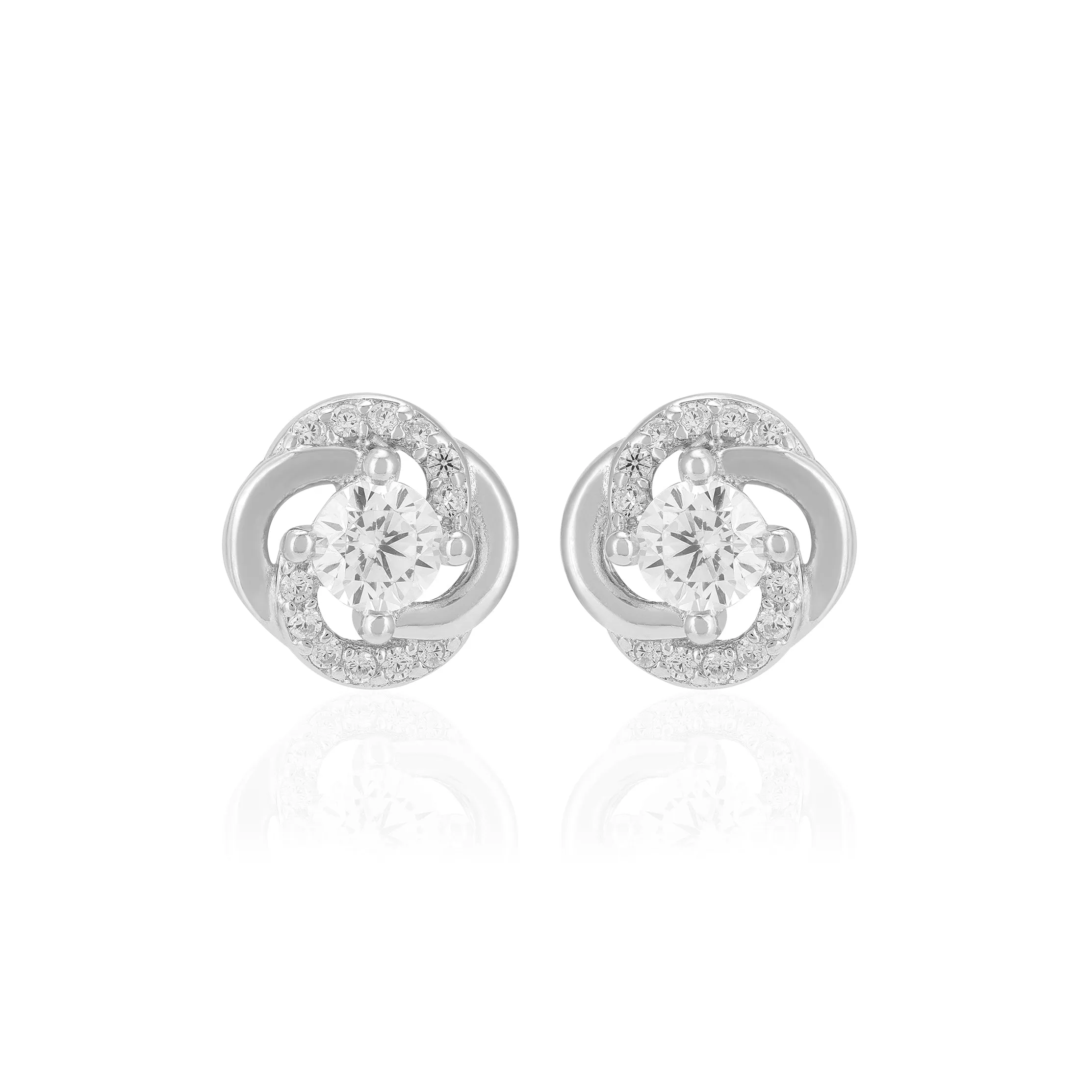 925 Rhodium Sterling Silver Swirl Wrapped Sleek Stone Earrings For Women