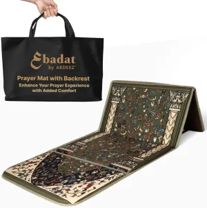 ABDEEZ Exclusive Foldable Prayer Mat with Backrest, Flannel Fabric | Extra Padding for Comfort | Easy to Carry | Janamaz, Sajadah | Ramadan/Eid Gift, Perfect Muslim Gift