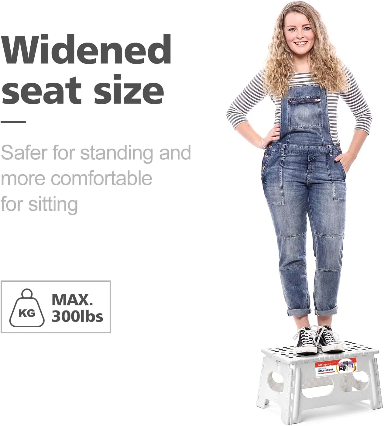 ACSTEP Folding Step Stool 9 Inch,15-Inch Extra Wide Heavy Duty Stepping Stool More Safe and Comfortable Non Slip Foldable Step Stool for Kids and Adults White