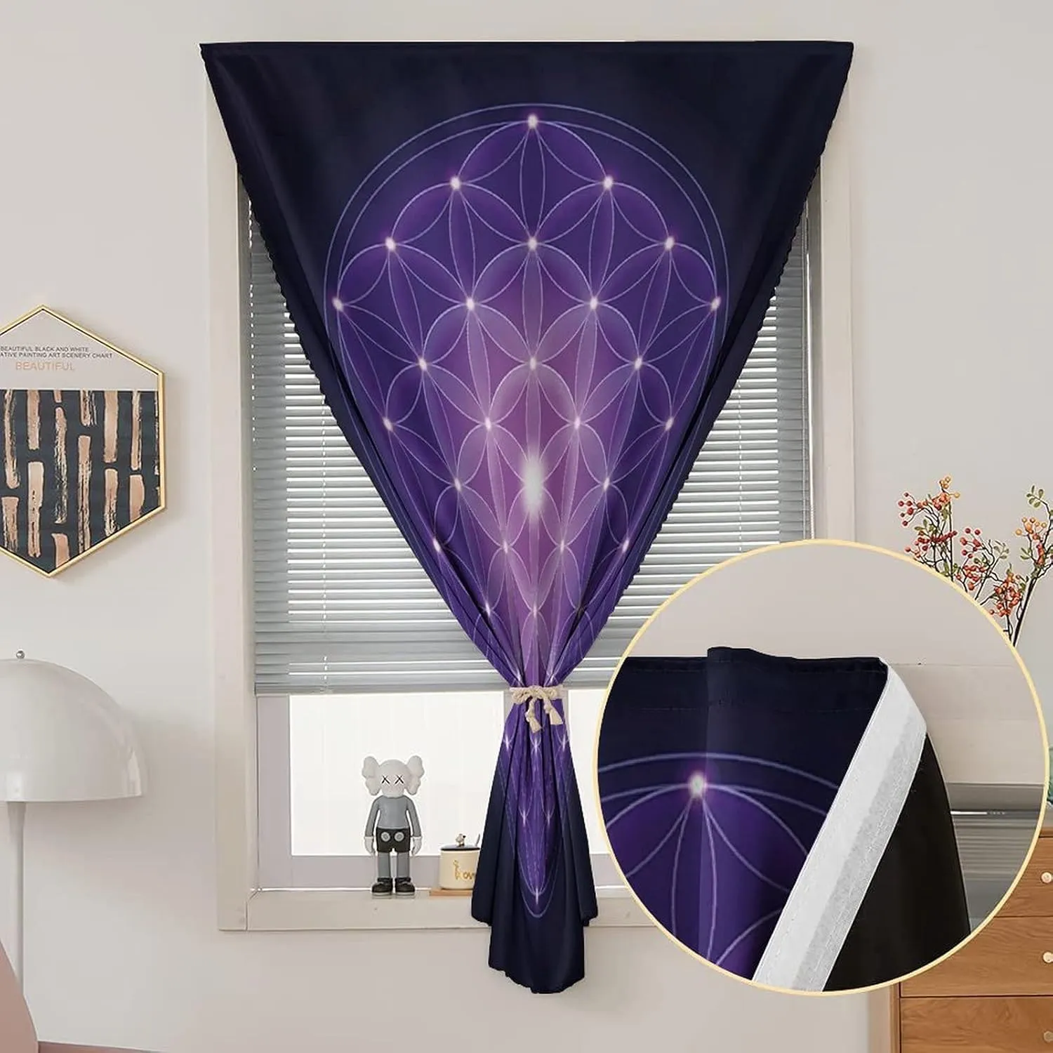 Adjustable Blackout Shades, Dark Blue Portable Blackout Curtain, Flower of Life with Stars Spiritual Symbol Print Living Room Bedroom Window Drapes,59W x84L Inch, for Bathroom Living Room Bedroom