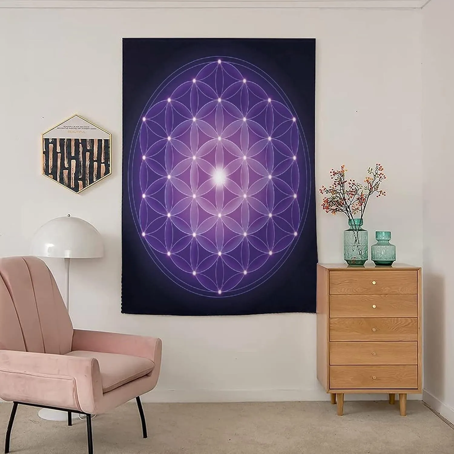 Adjustable Blackout Shades, Dark Blue Portable Blackout Curtain, Flower of Life with Stars Spiritual Symbol Print Living Room Bedroom Window Drapes,59W x84L Inch, for Bathroom Living Room Bedroom