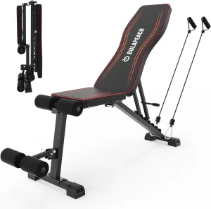 Adjustable Weight Bench Workout Bench for Home Gym, Foldable Workout Bench 700LBS Weight Capacity for Full Body Strength Training,Incline Flat Decline Sit-up Bench (2 Resistance Bands)