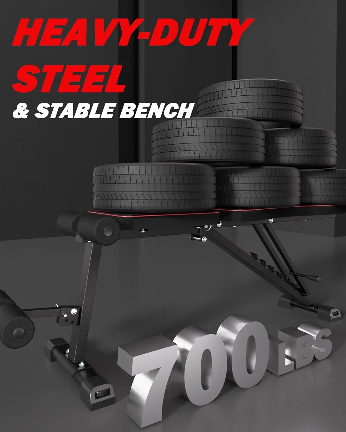 Adjustable Weight Bench Workout Bench for Home Gym, Foldable Workout Bench 700LBS Weight Capacity for Full Body Strength Training,Incline Flat Decline Sit-up Bench (2 Resistance Bands)